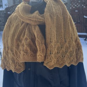 Handgestricktes Mütze-und-Schal-Set aus 100 % Wolle – Orange